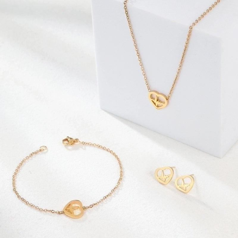 Fashion Cross Heart Shape Butterfly 201 Stainless Steel Shell 18K Gold Plated Plating Stainless Steel Jewelry Sets
