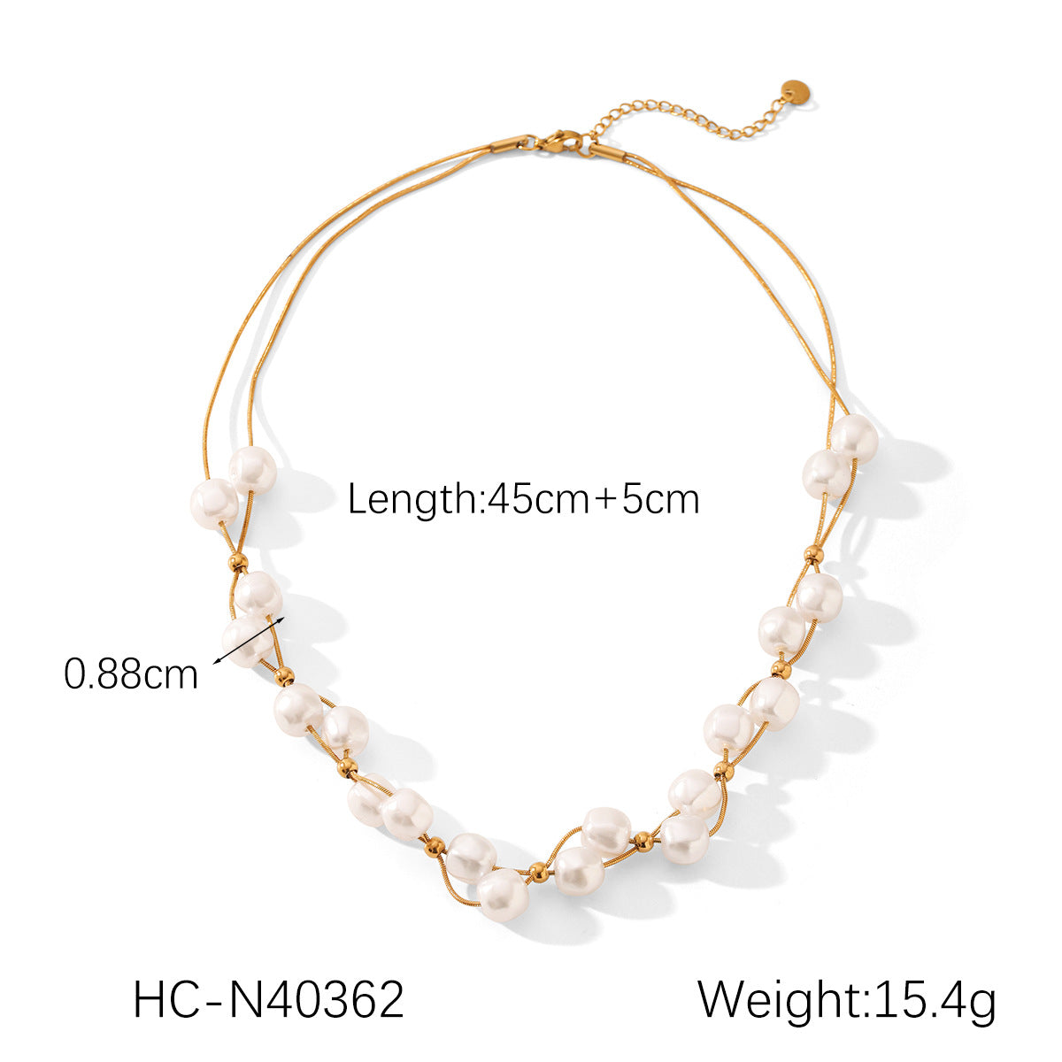 Stainless Steel Clavicle Chain Women'S Beaded Double Layer Pearl Necklace
