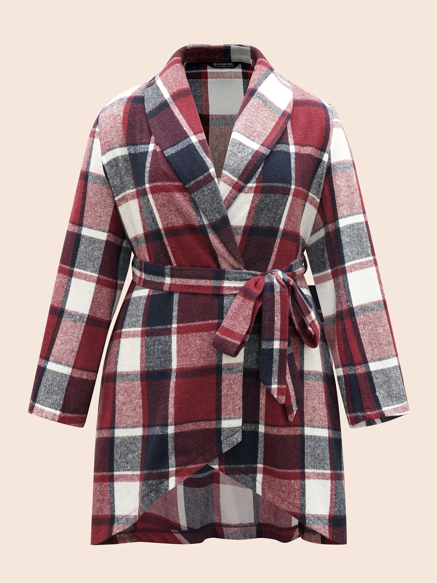 Plaid Asymmetrical Hem Belted Coat