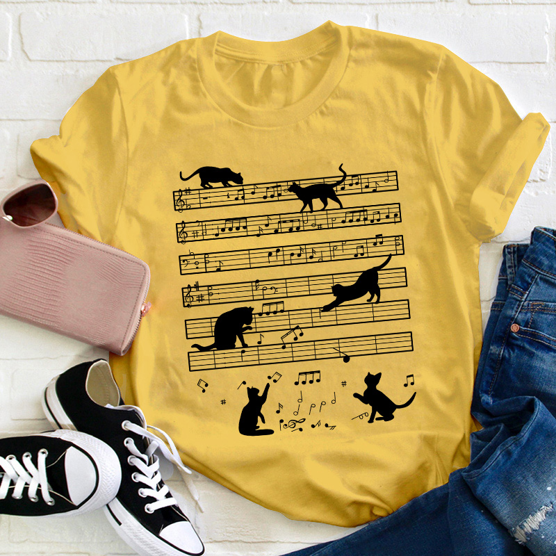 Music Note Cat Teacher T-Shirt