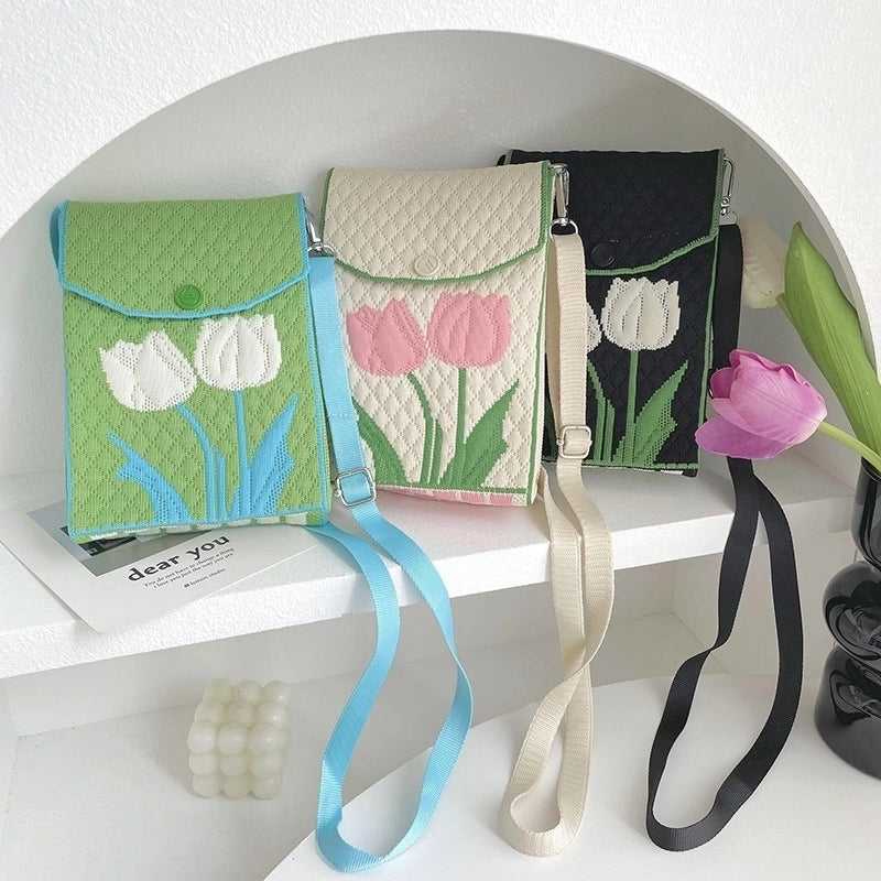 Women's Small Spring&summer Polyester Flower Vacation Square Flip Cover Shoulder Bag