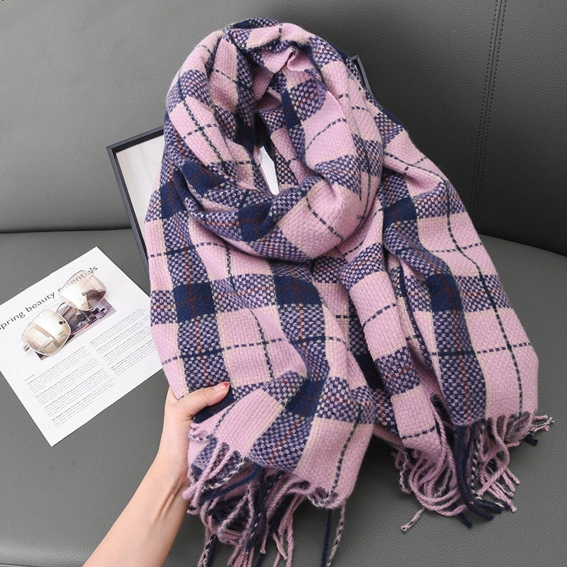 Women's Basic Plaid Polyester Scarf