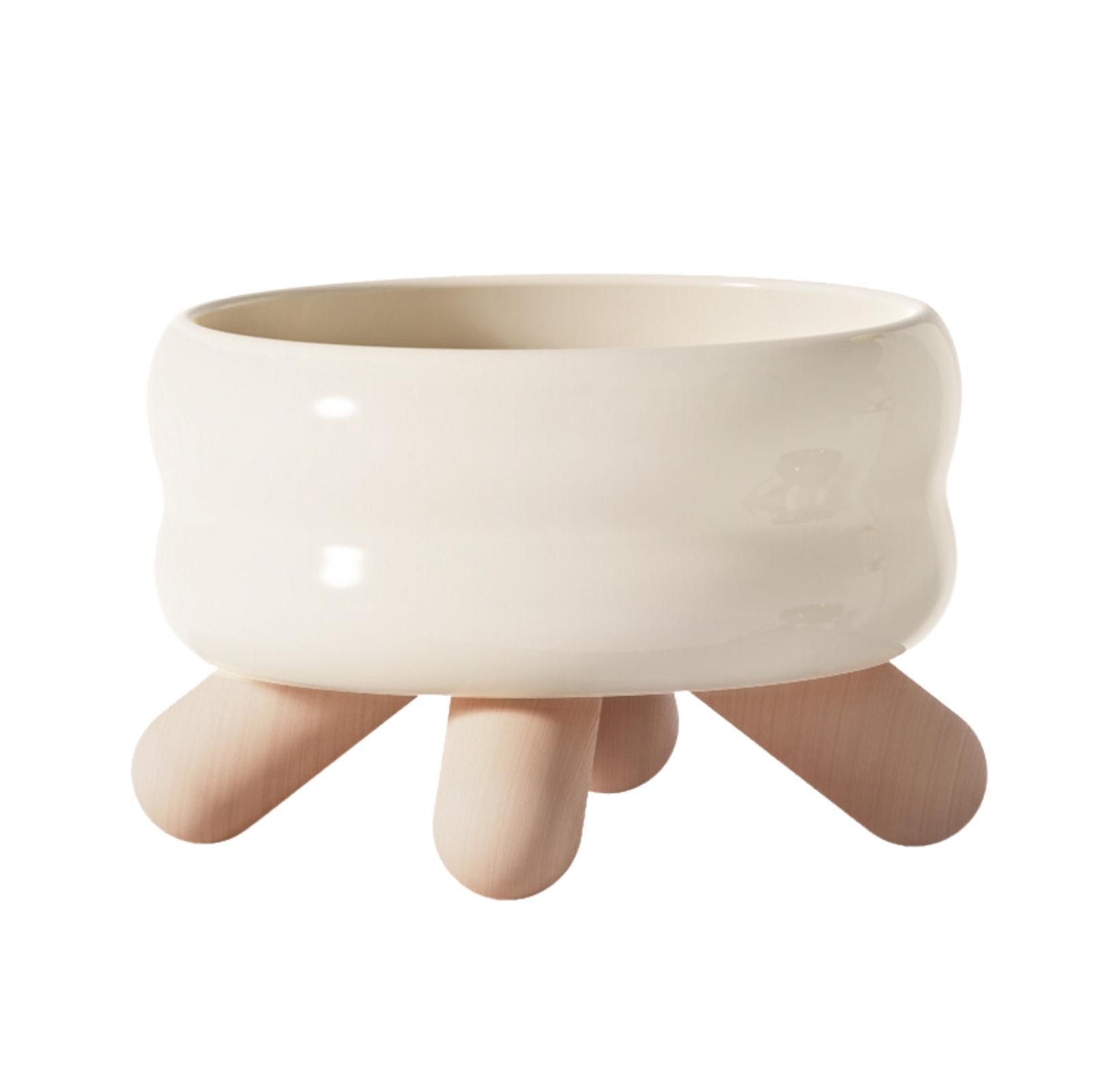 Gulu Ceramic Pet Food/Water Cat Bowls Small Dog Bowls with Wooden Stand