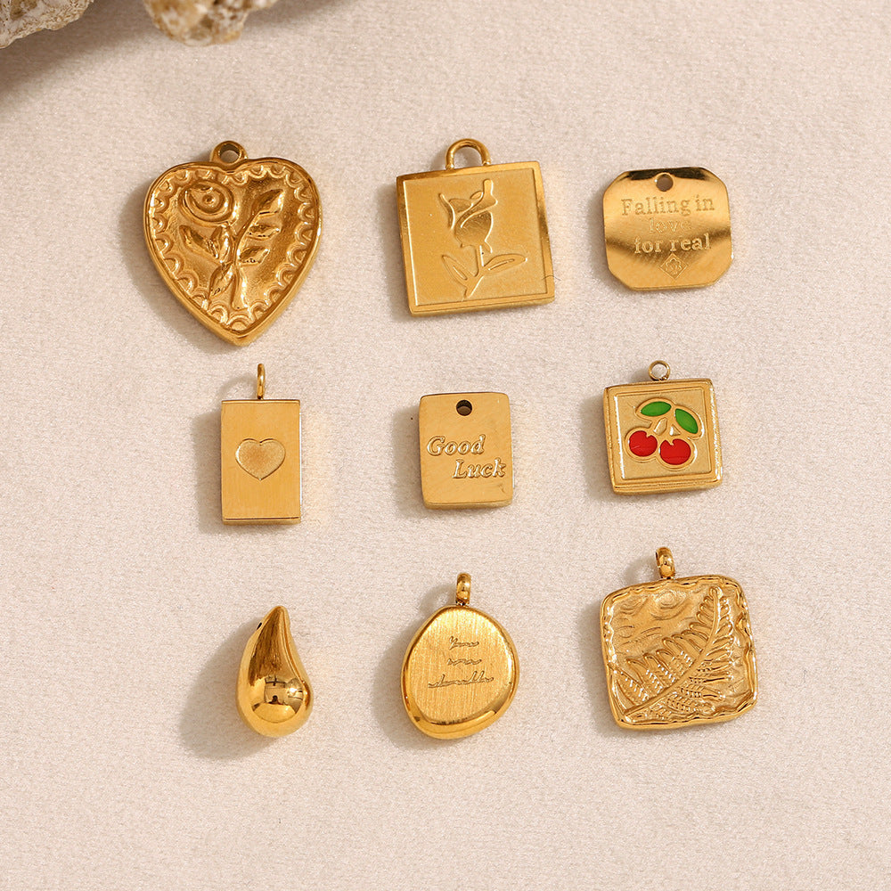 Hot Selling Diy Necklace Accessories Stainless Steel Plated 18K Gold Drop Oil Drop Love Wings Cherry Pendant
