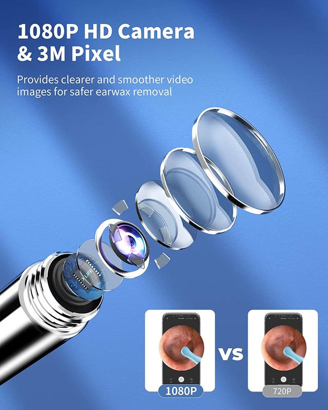 🔥Clean Earwax-Wi-Fi Visible Wax Removal Spoon. USB 1296P HD Load Otoscope