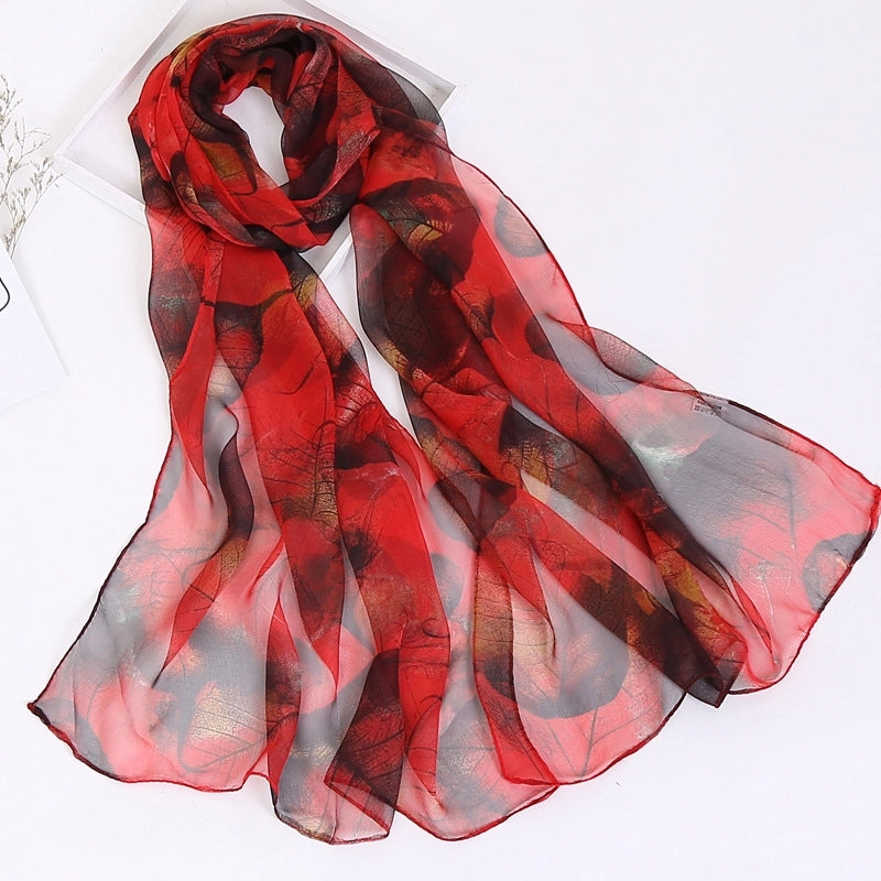 Women's Elegant Color Block Flower Georgette Silk Scarves