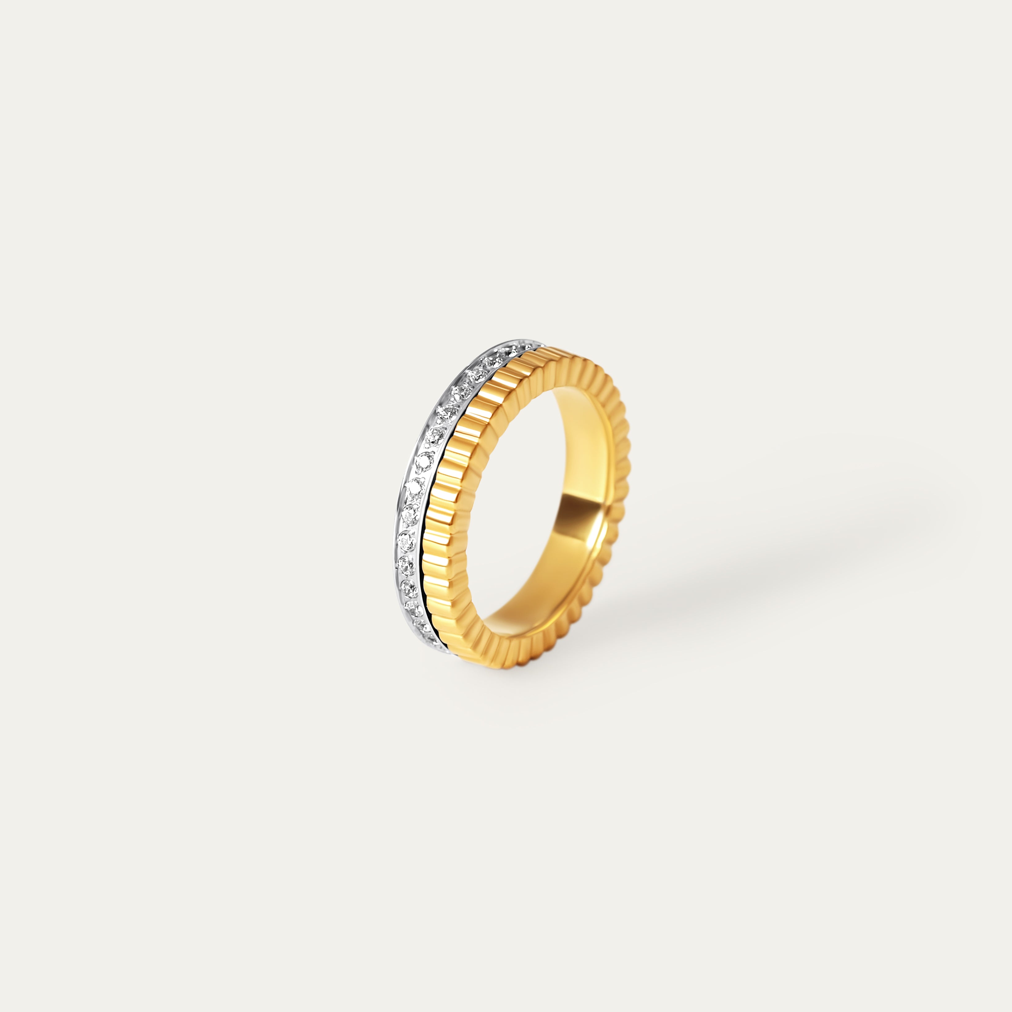 Bou CZ Ring (Two-Tone Stainless Steel. Size 6)