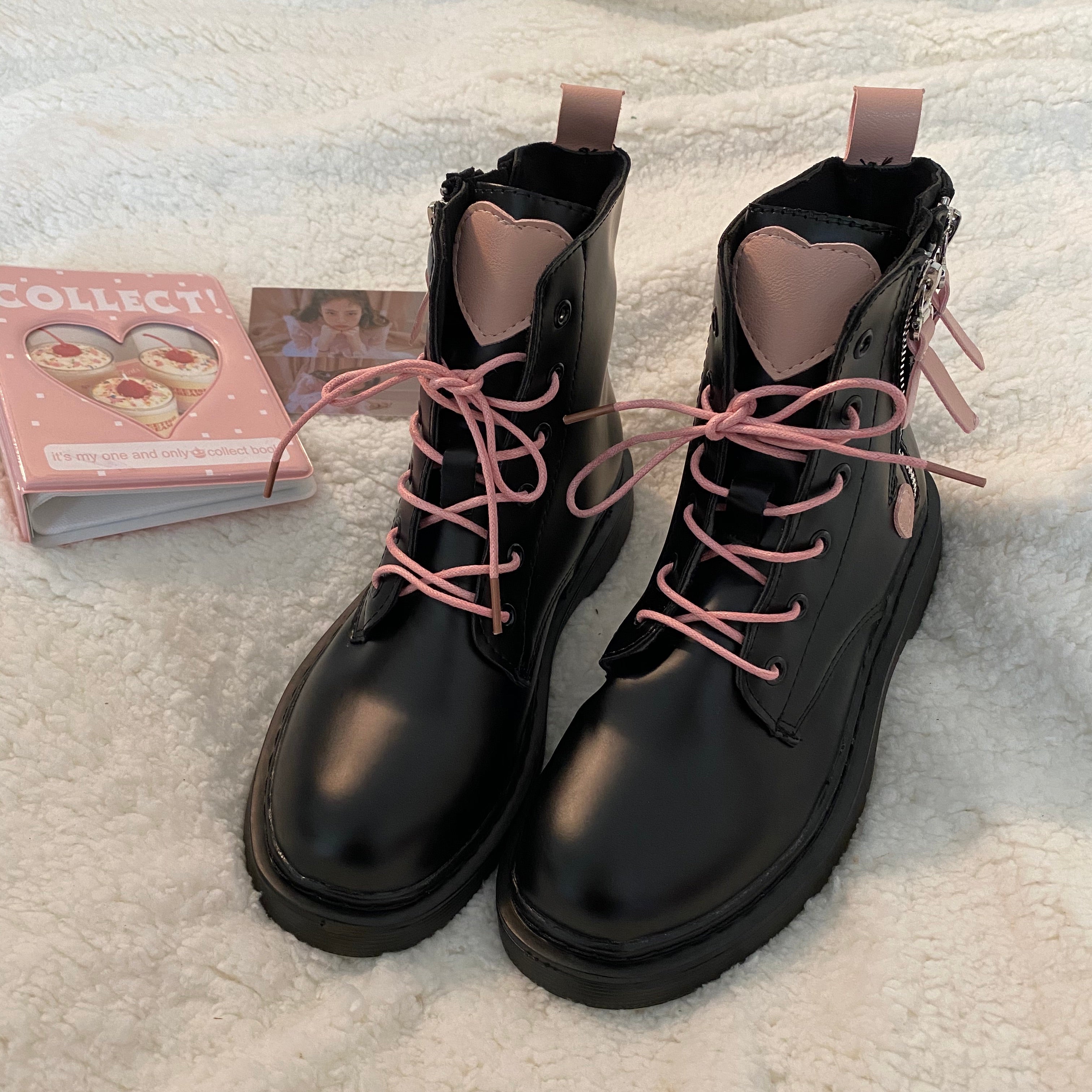 Black + Pink Martin Boots