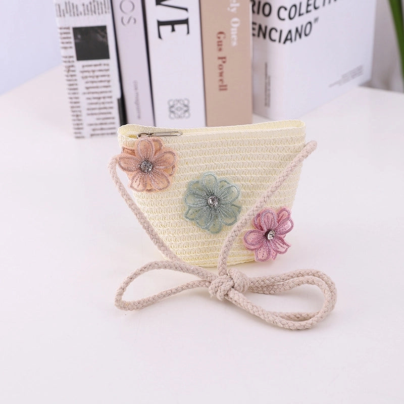Fashion Flower Decoration Solid Color Children's Summer Beach Hat Sun Hat Straw Hat