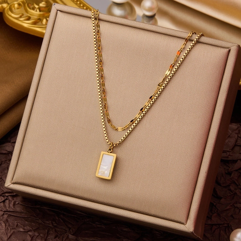 Elegant Minimalist Geometric Flower Bow Knot Titanium Steel Plating Pendant Necklace