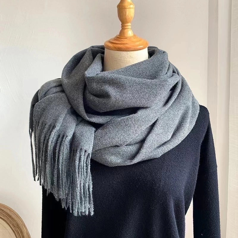 Autumn And Winter Imitation Cashmere Scarf Classic Double-sided Solid Color Men's And Women's Warm Large Shawl Dual-use Scarf