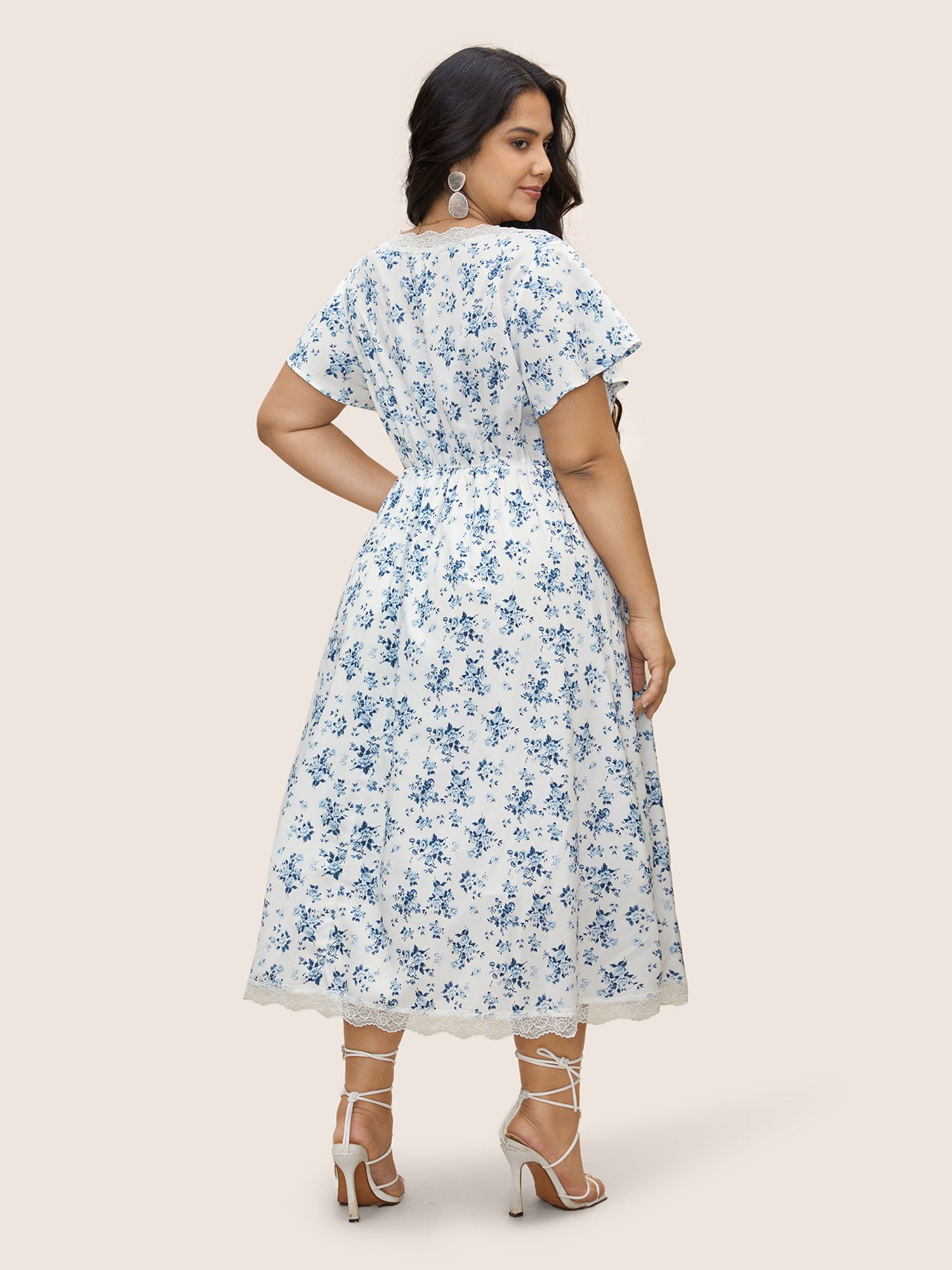 Square Neck Lace Panel Pocket Dress