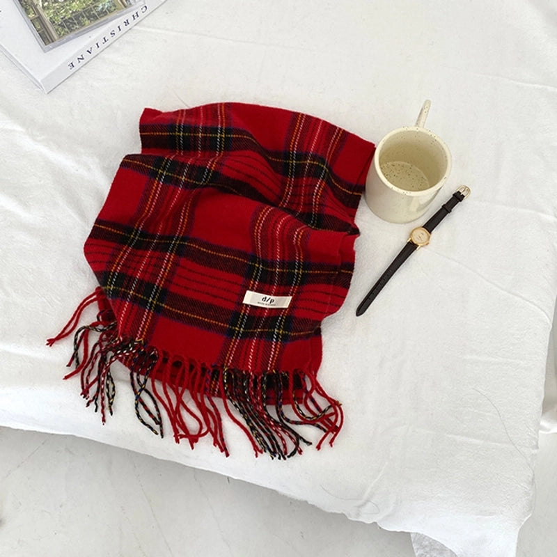 Red Plaid Scarf Autumn And Winter Short Casual Plaid Cashmere Scarf For Women