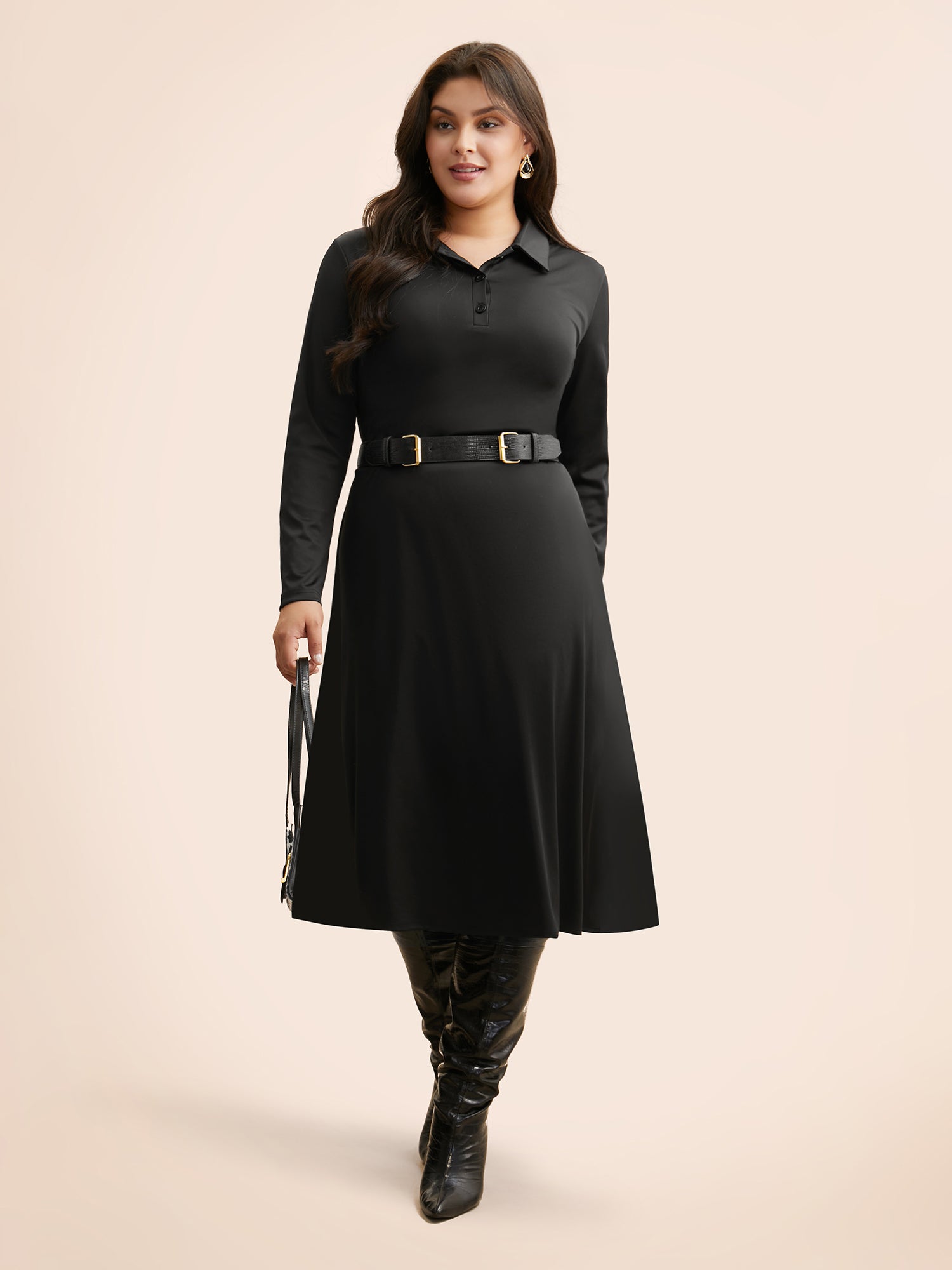 Shirt Collar Button Up Midi Dress