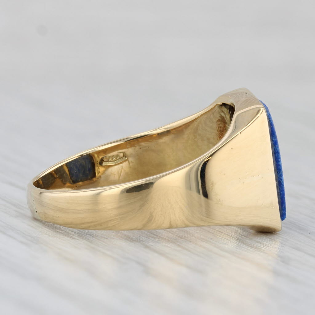 Blue Sodalite Signet Ring 18k Yellow Gold Size 11.25