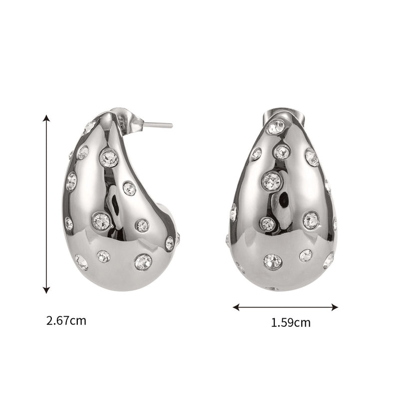 1 Pair Lady Water Droplets Plating Inlay Stainless Steel Artificial Diamond 18K Gold Plated Ear Studs