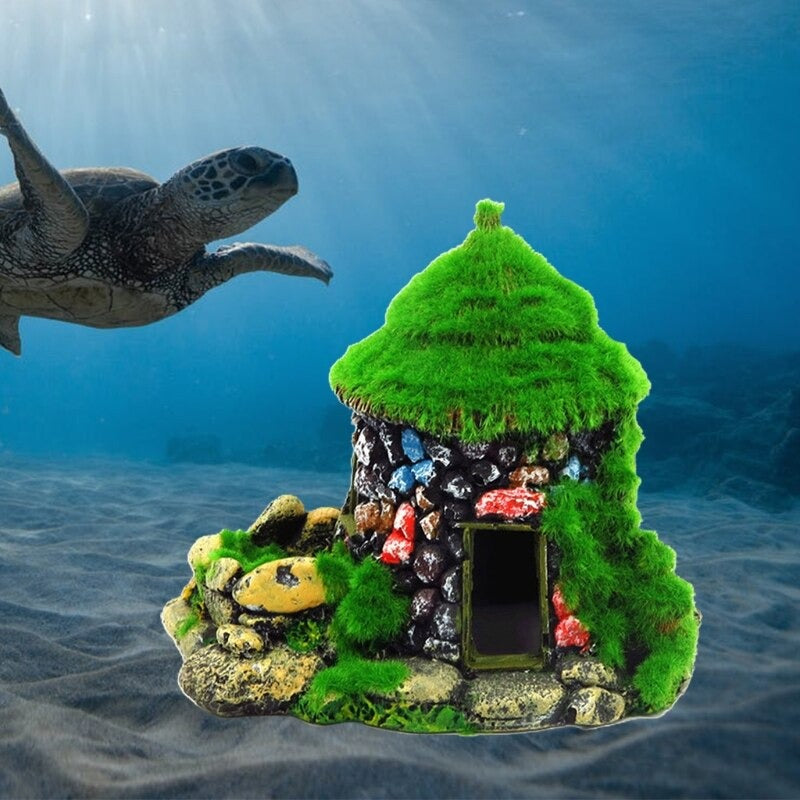 Betta Cave with Realistic Green Moss Fish Ornament For Aquarium