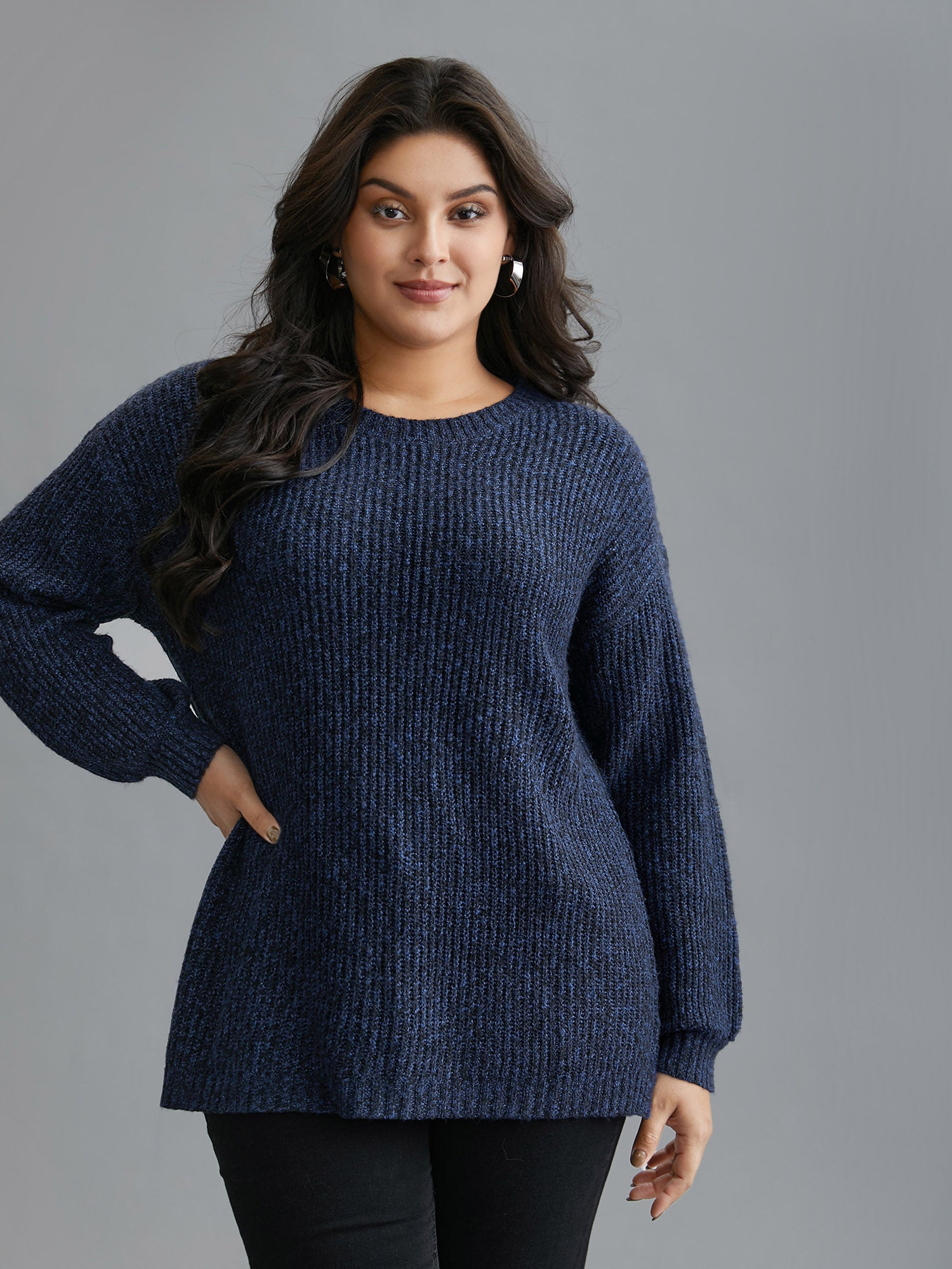 Back Cut-Out Textured Drop Shoulder Sleeve Pullover