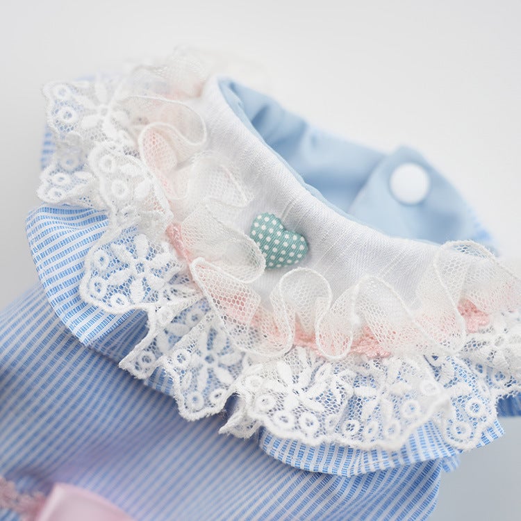 Sweet Lace Collar Striped Bow Dog Cat Dress