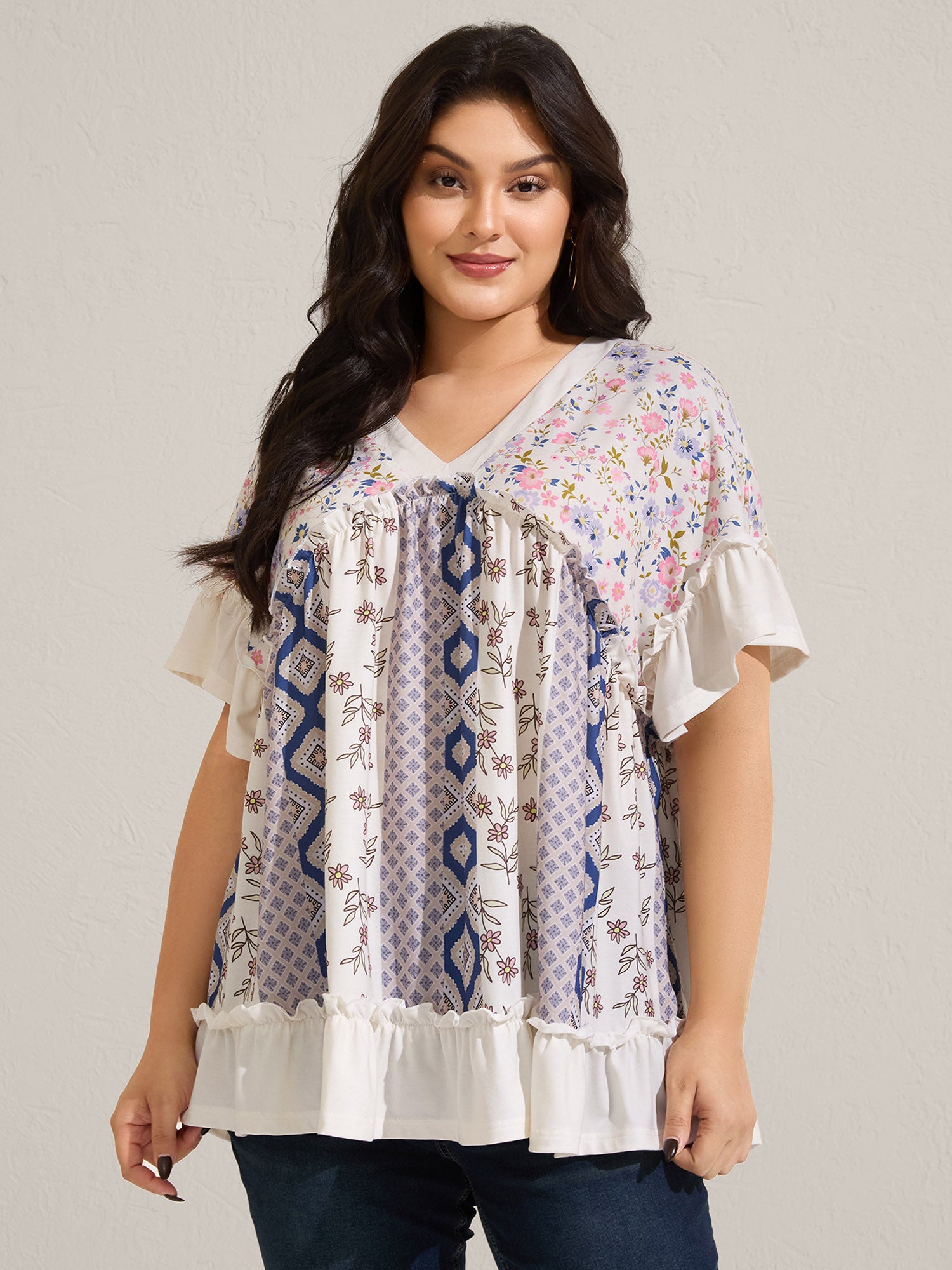 Floral Collage Print Knit Top
