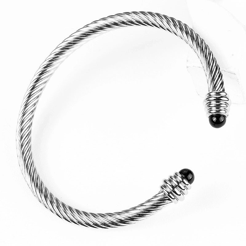 3 Pieces Fashion C Shape Titanium Steel Polishing Agate Bangle