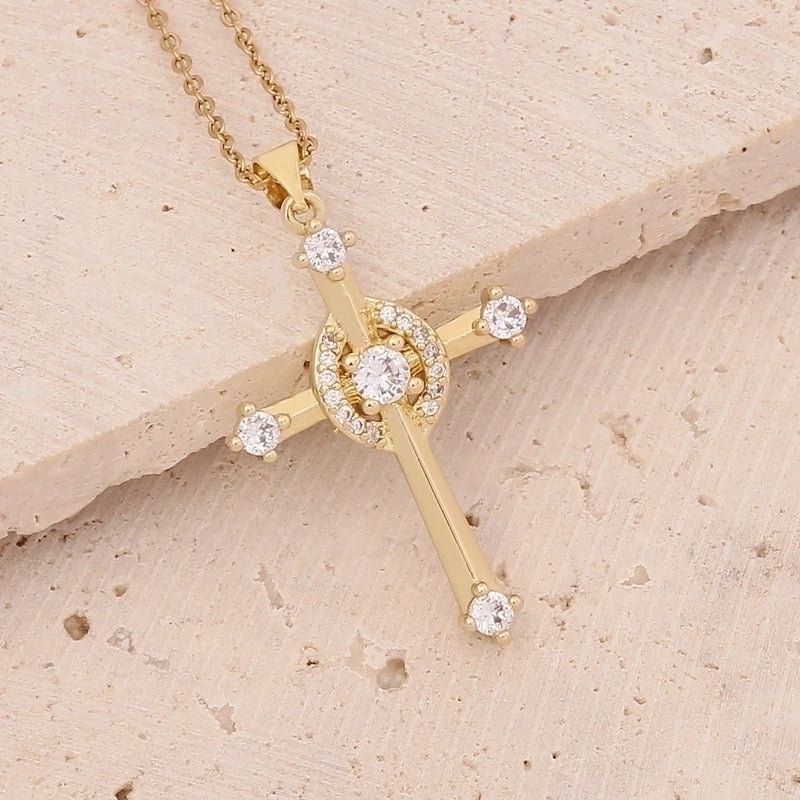 Fashion Cross Copper Inlaid Zircon 18K Gold Plated