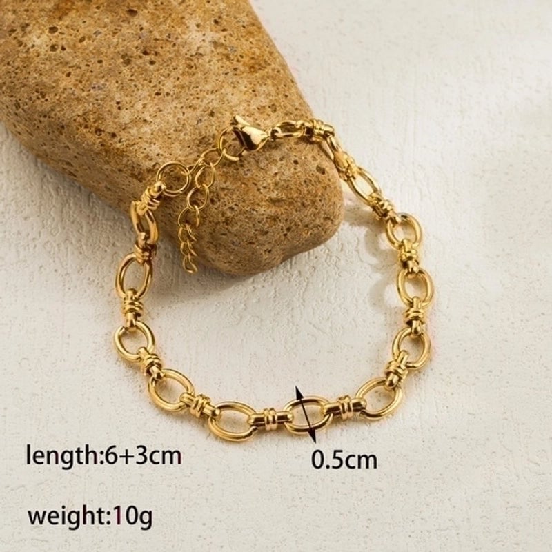3 Pieces Minimalist Solid Color Stainless Steel Plating 18k Gold Plated Bracelets