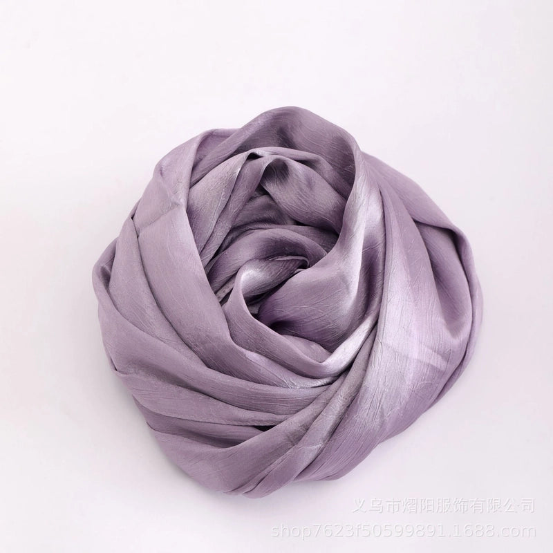 Spring And Summer New Bark Wrinkle Satin Scarf High-end Satin Wrinkle Long Scarf Ethnic Scarf Silk Scarf Shawl