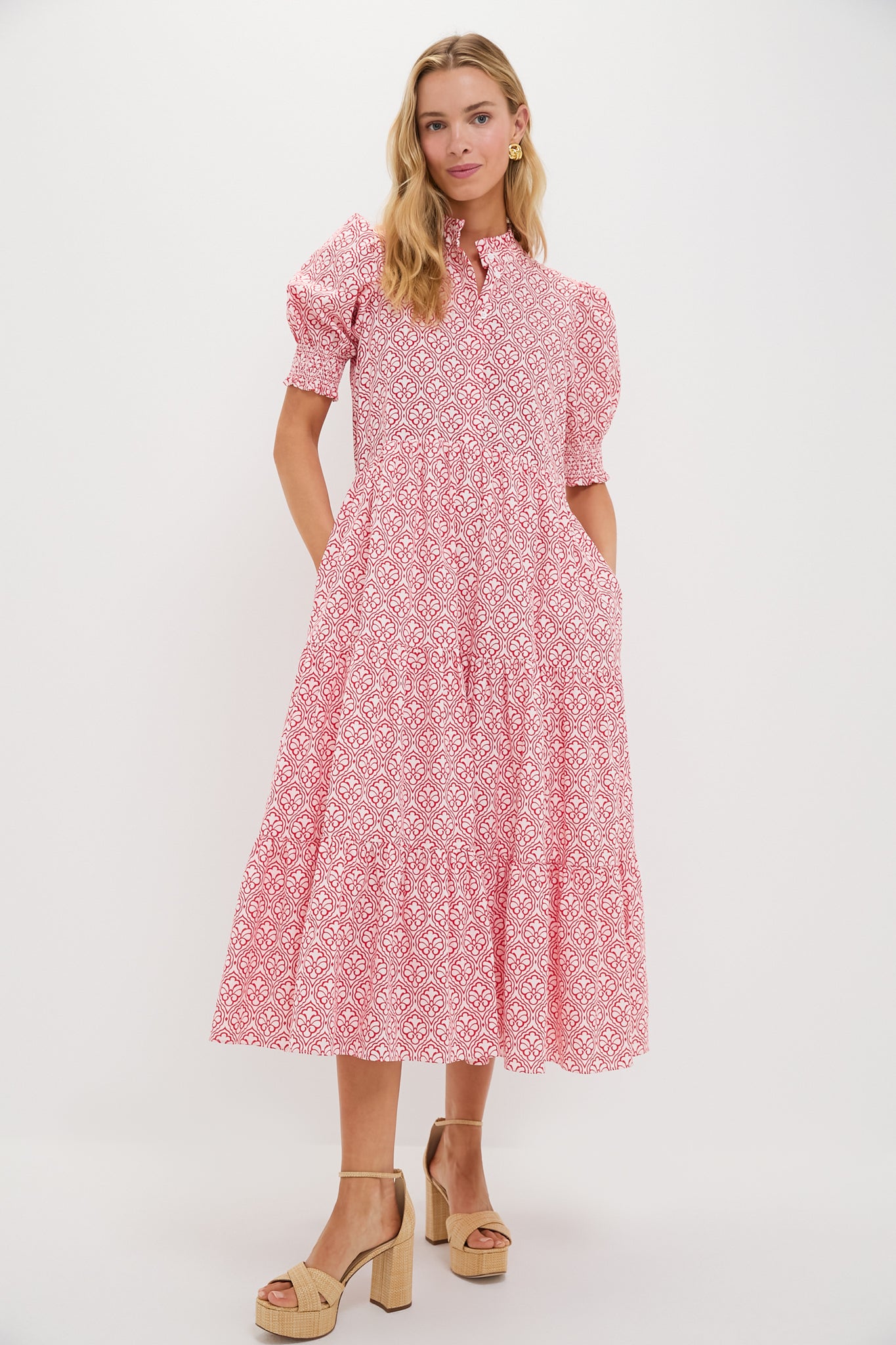 Red & White Quatrefoil Bennett Maxi Dress