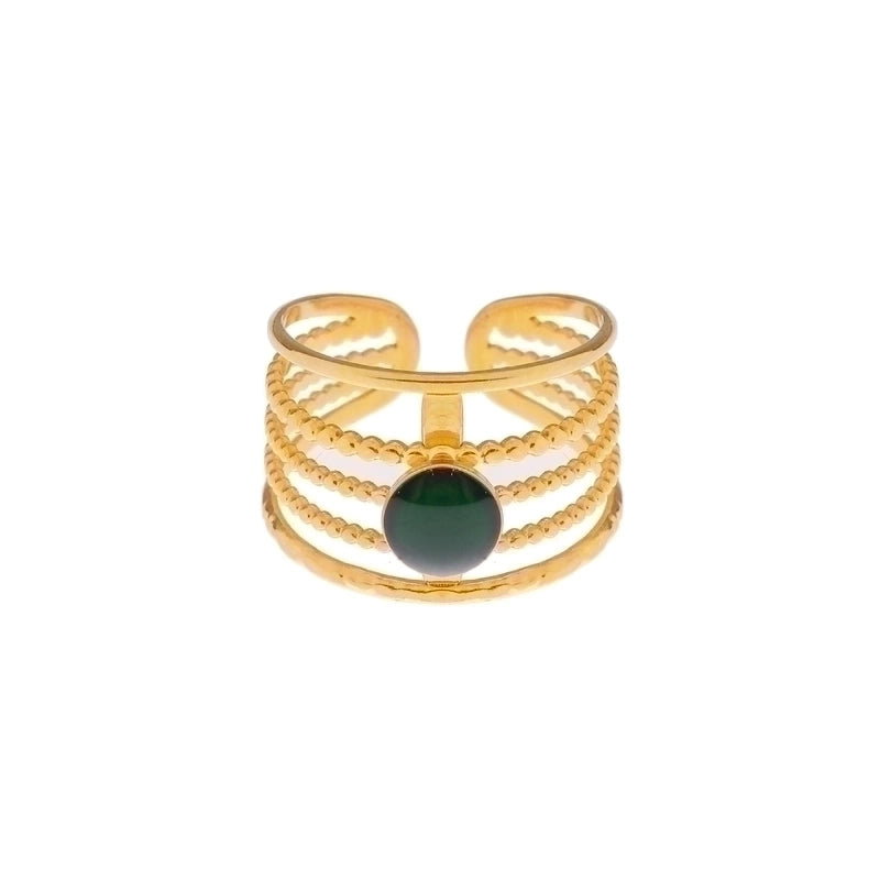 Vintage Style Color Block Stainless Steel 18K Gold Plated Plating Open Rings