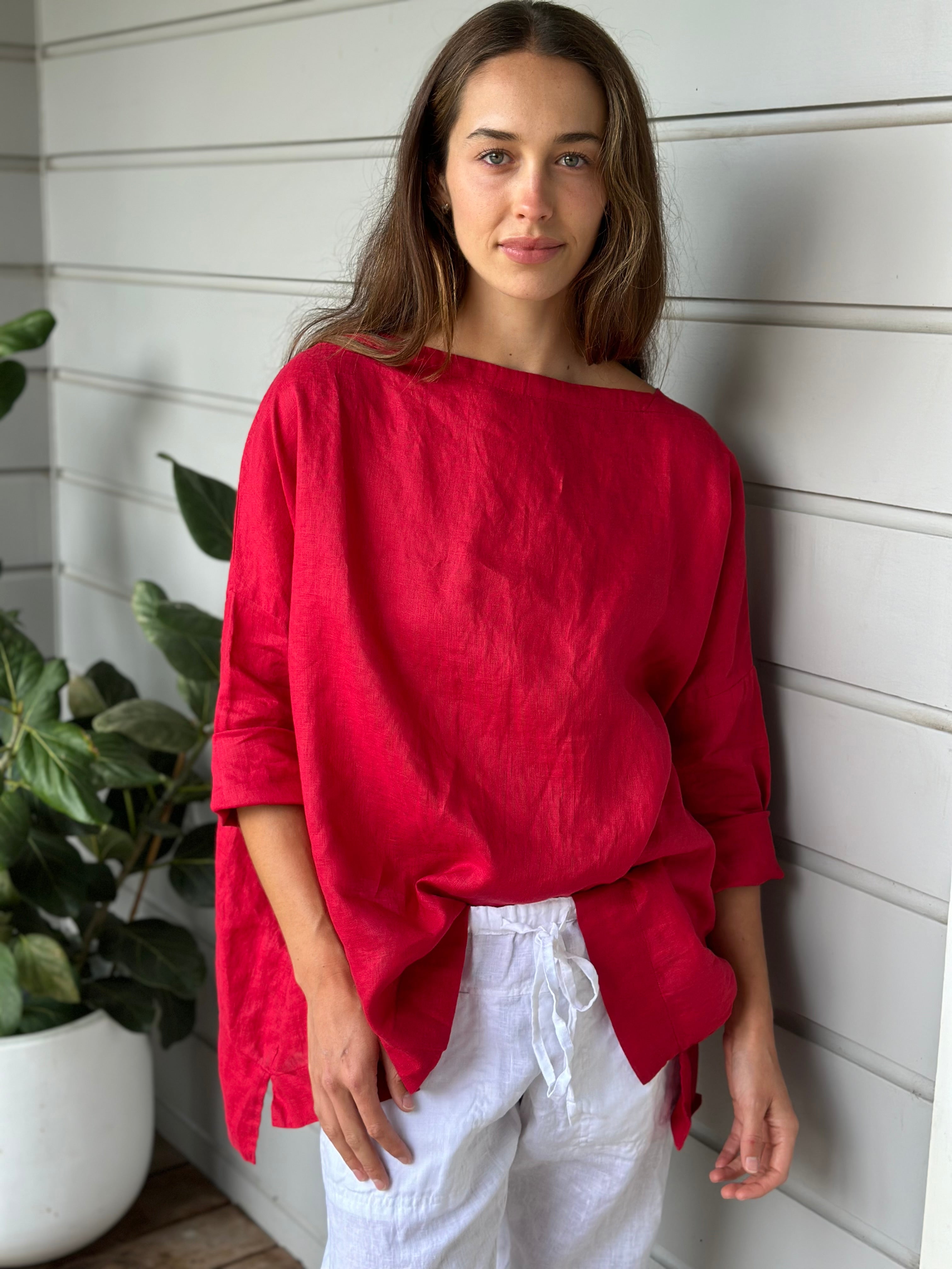 avril top - red linen