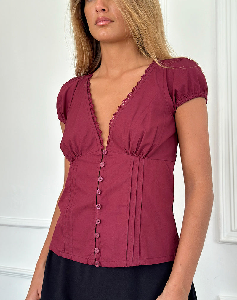 Ilias Corset Top in Poplin Burgundy