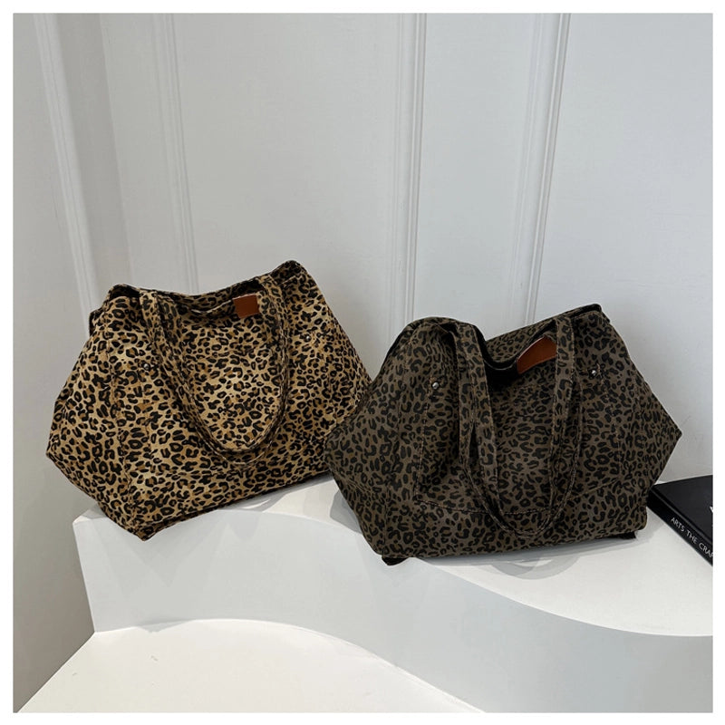 Women's Canvas Leopard Classic Style Sewing Thread Bucket Open Tote Bag
