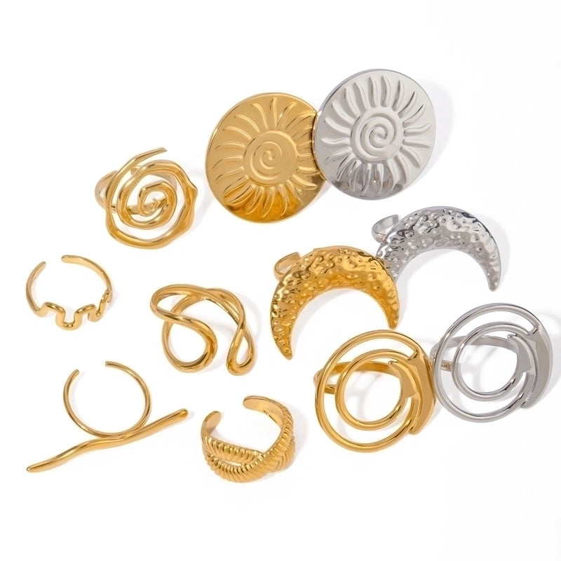 IG Style Round Moon Solid Color 304 Stainless Steel Open Rings