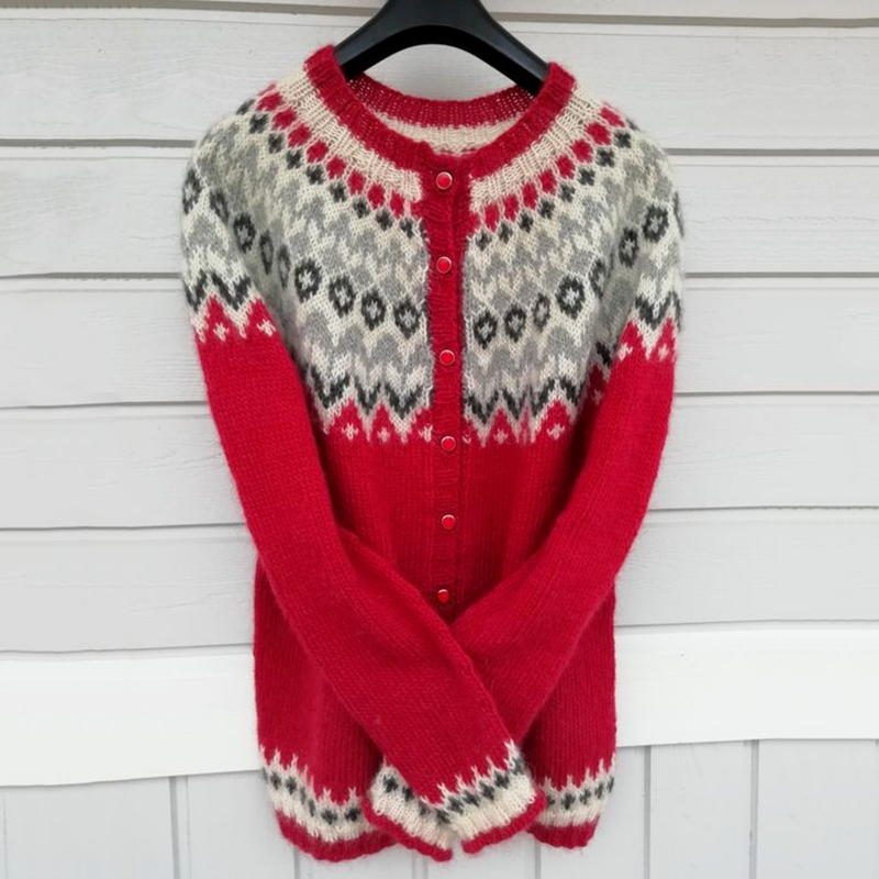 Vintage Icelandic Knit Jacquard Red Warmth CardiganUnisex