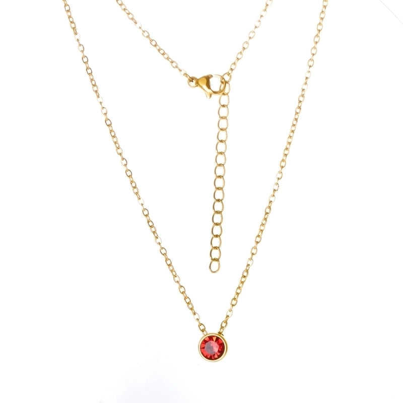 Stainless Steel 18K Gold Plated Rose Gold Plated IG Style Plating Inlay Round Birthstone Pendant Necklace