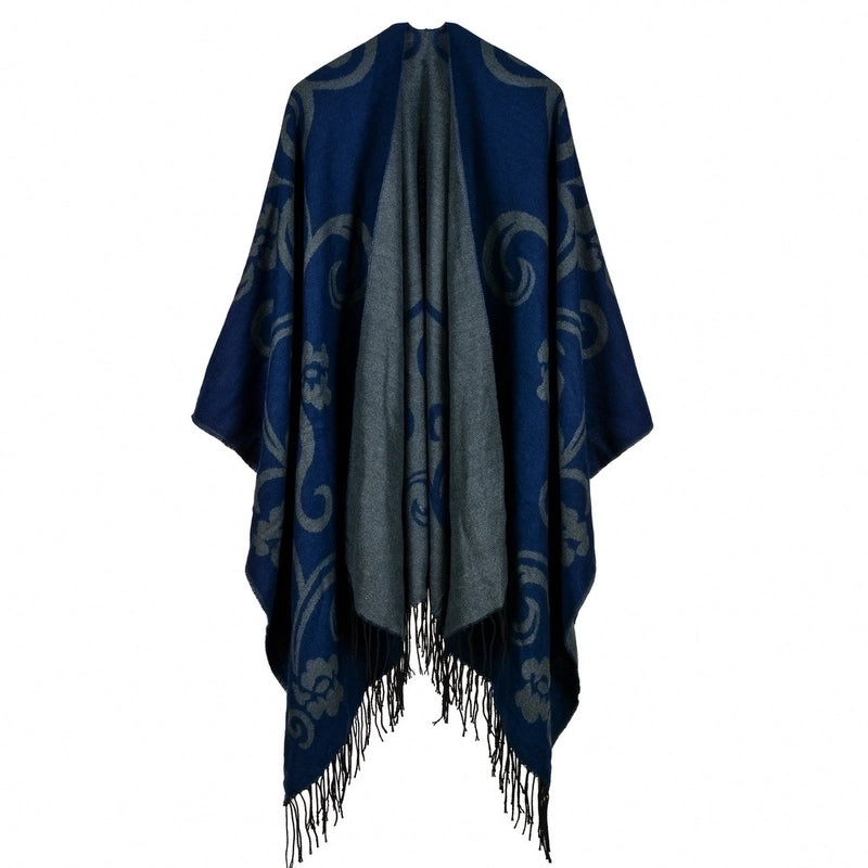 Export Women's Rhombus Tassel Lengthened Hot Selling Imitation Cashmere Shawl Both Sides Available Thickened Cape