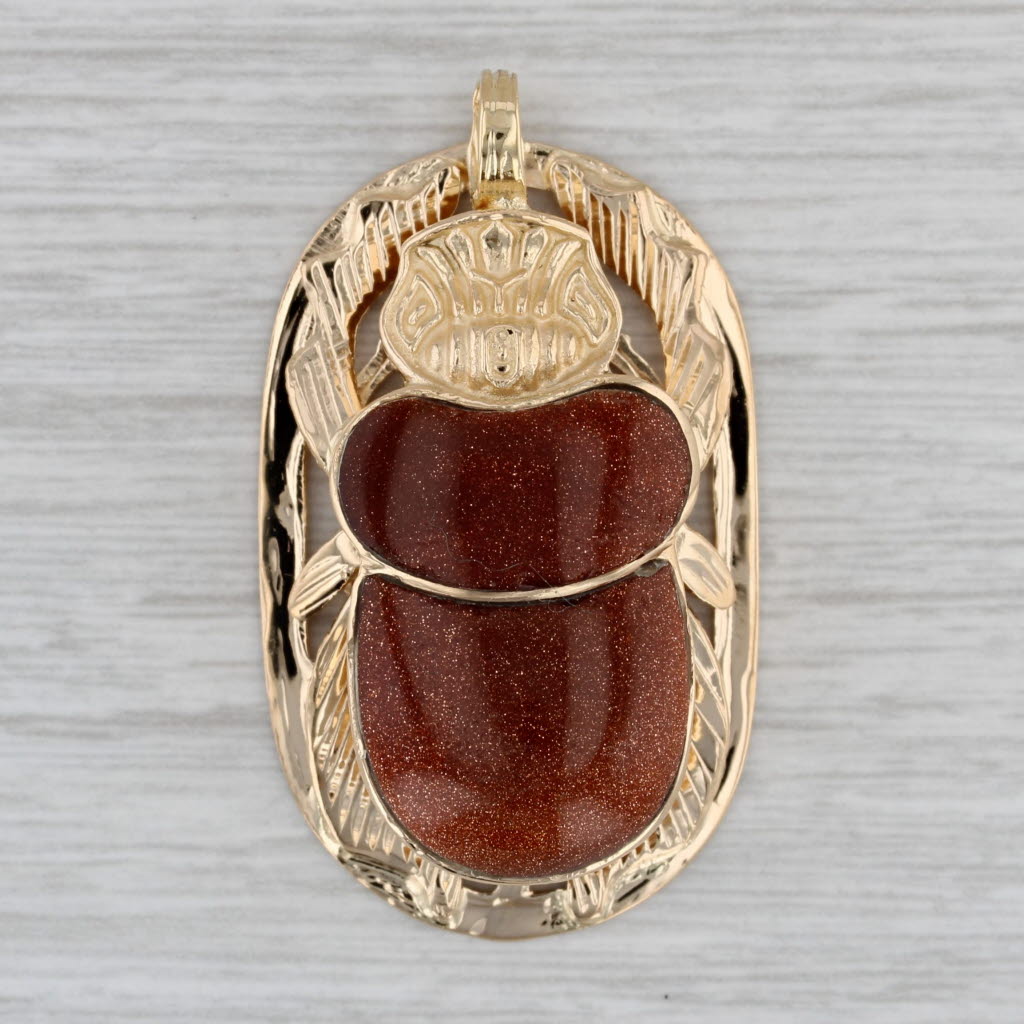 Scarab Pendant Goldstone 18k Yellow Gold Statement