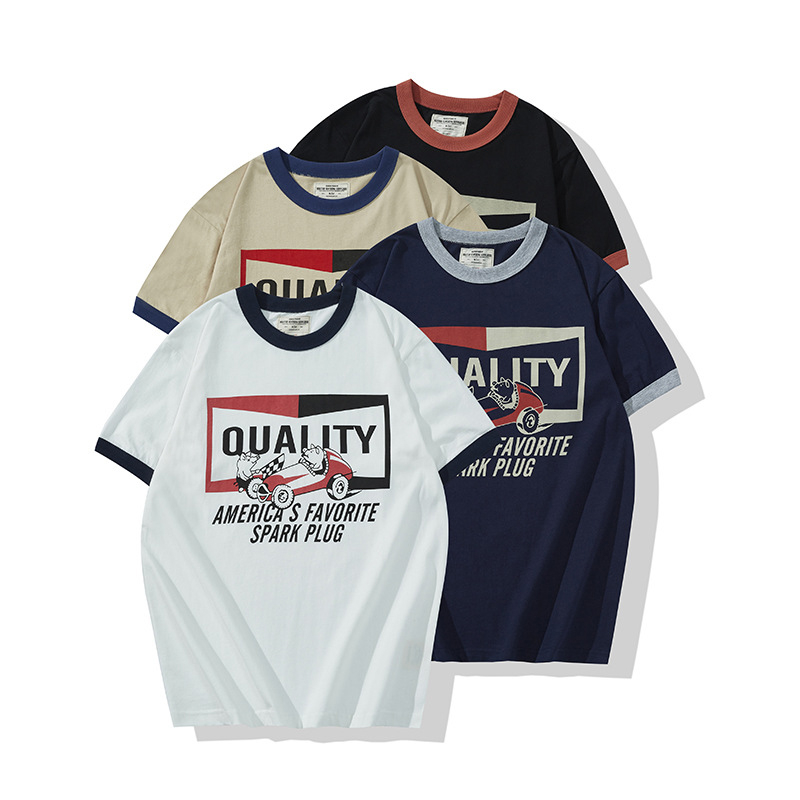 Retro Motorcycle 200g Colorblock Short-Sleeved T-Shirt