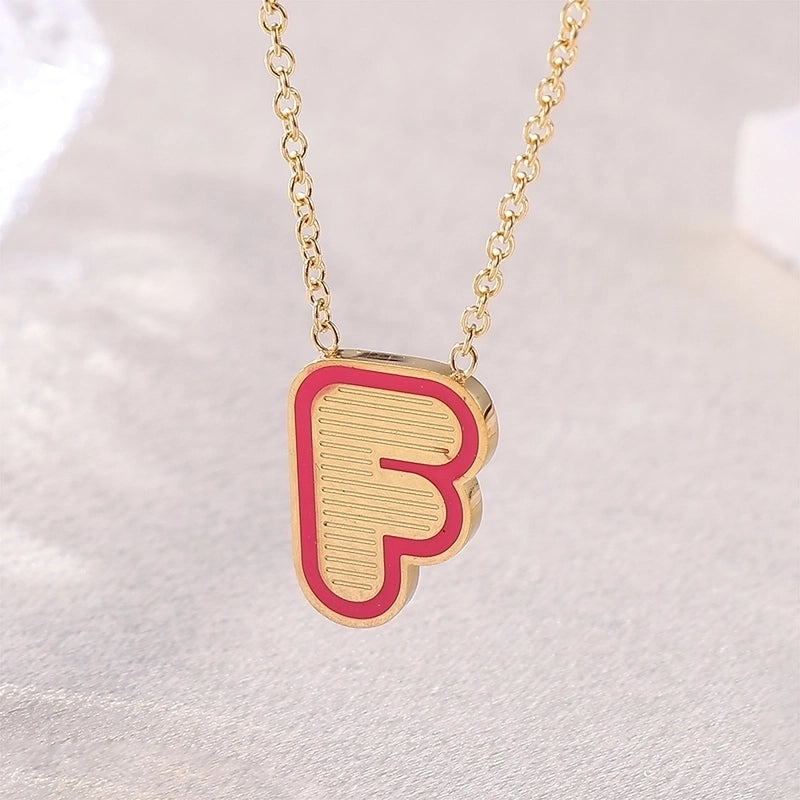 Sweet Minimalist Artistic Letter Stainless Steel Enamel Plating Pendant Necklace