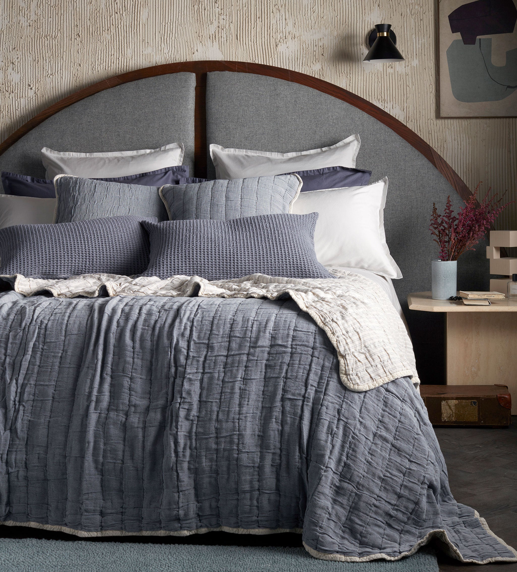 Blue Vivienne 100% Cotton Quilted Throw