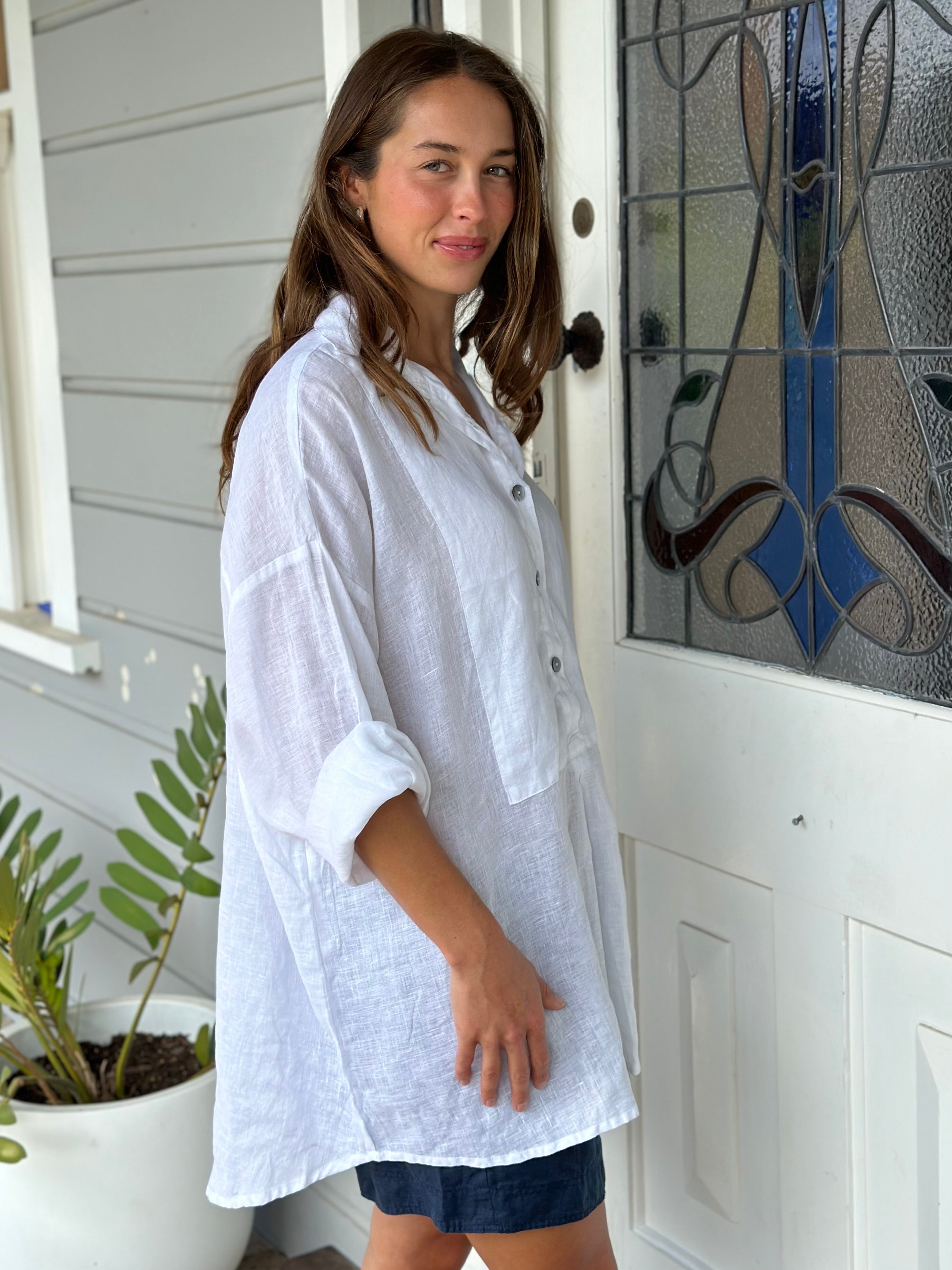 megan shirt-white linen