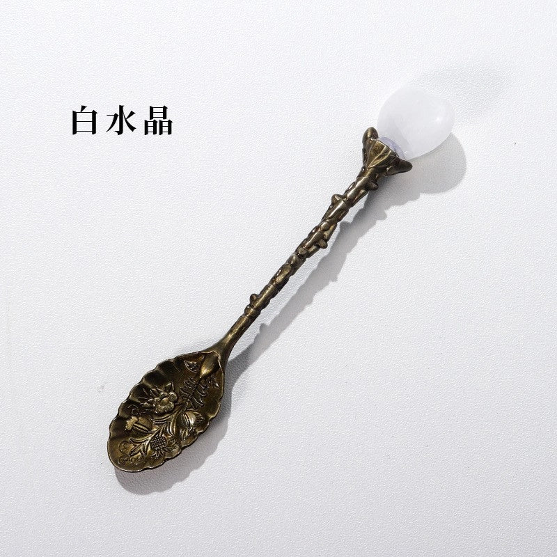Natural Amethyst Flower Decor Copper Creative Long Handle Spoon