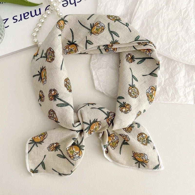 Women's Sweet Minimalist Color Block Cotton And Linen Printing Scarf