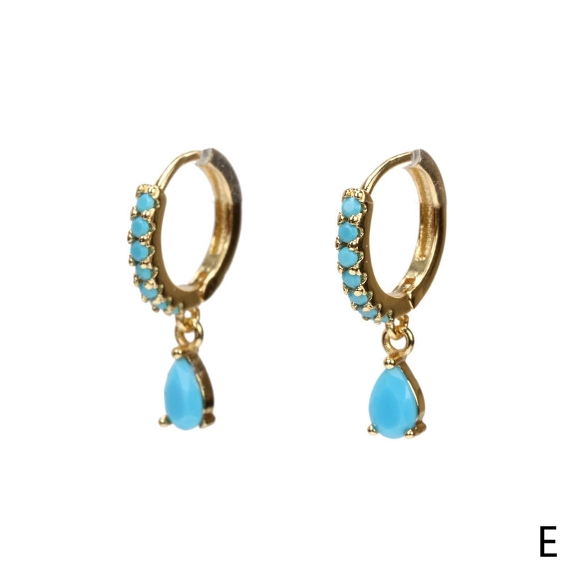 Fashion Water Droplets Inlaid Zircon Copper Artificial Gemstones Copper Earrings