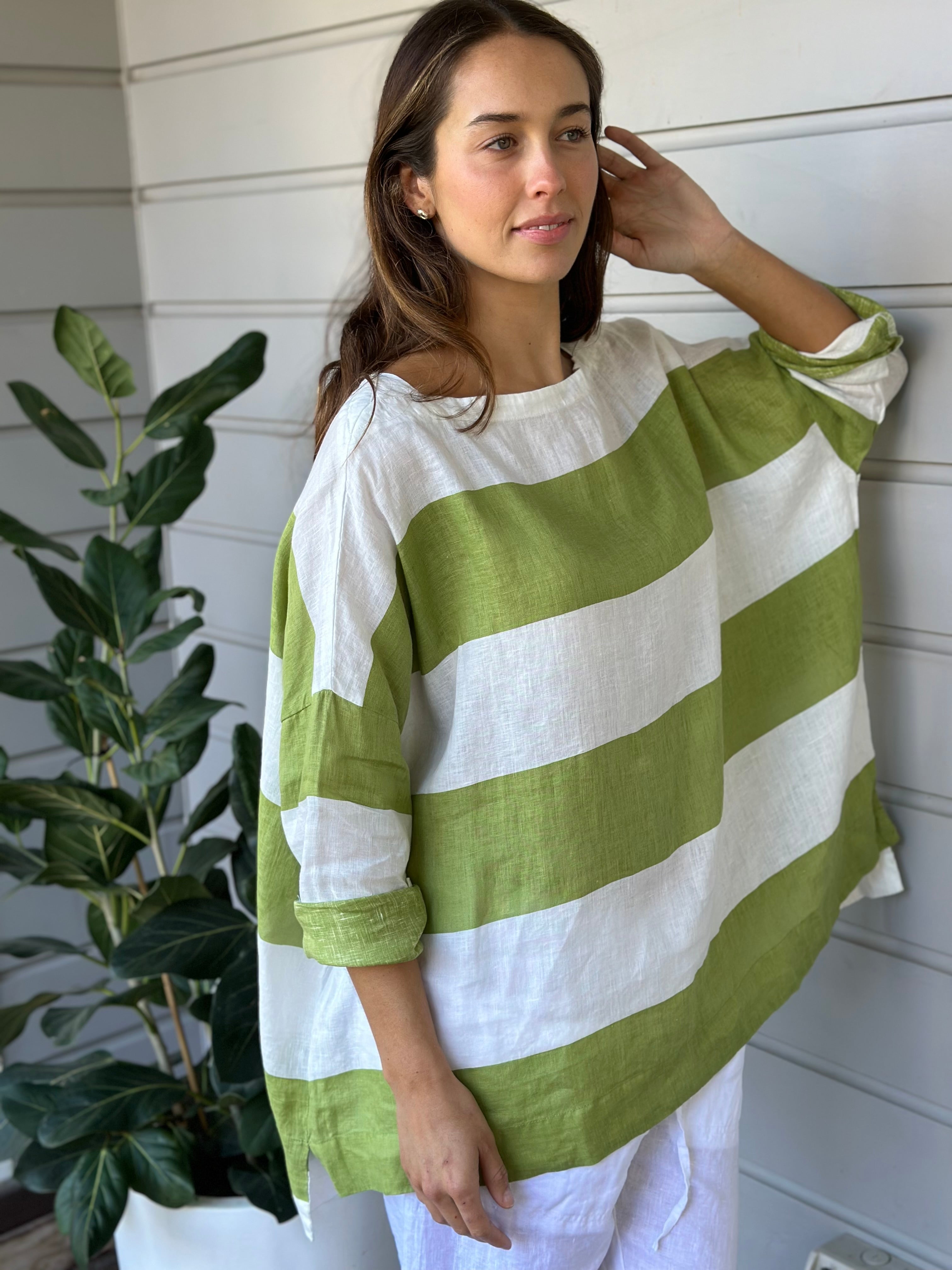 avril top - big avocado stripe linen