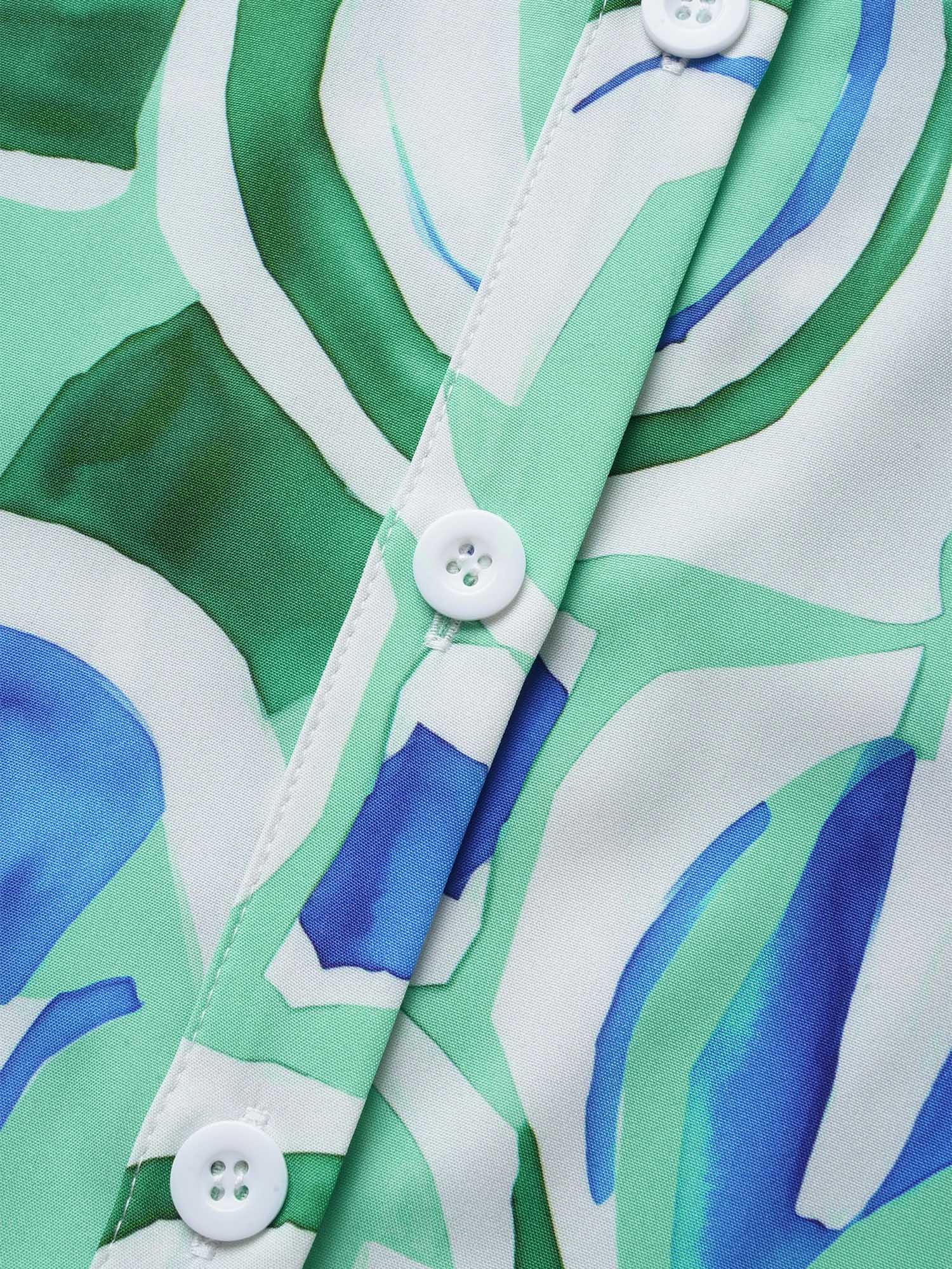 Geometric Elastic Waist Drop Shoulder Sleeve Midi Dress