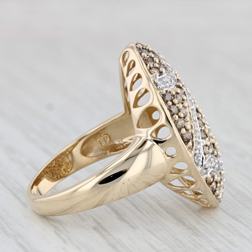 1.09ctw Yellow White Diamond Pave Swirl Cluster Ring 14k Yellow Gold Cocktail