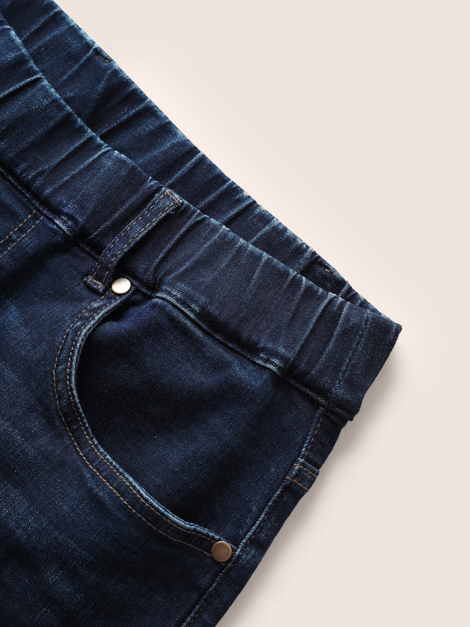 Dark Wash Elastic Waist Roll Hem Jeans