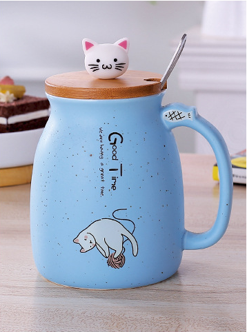 Kawaii Cat Coffee Cup with Lid